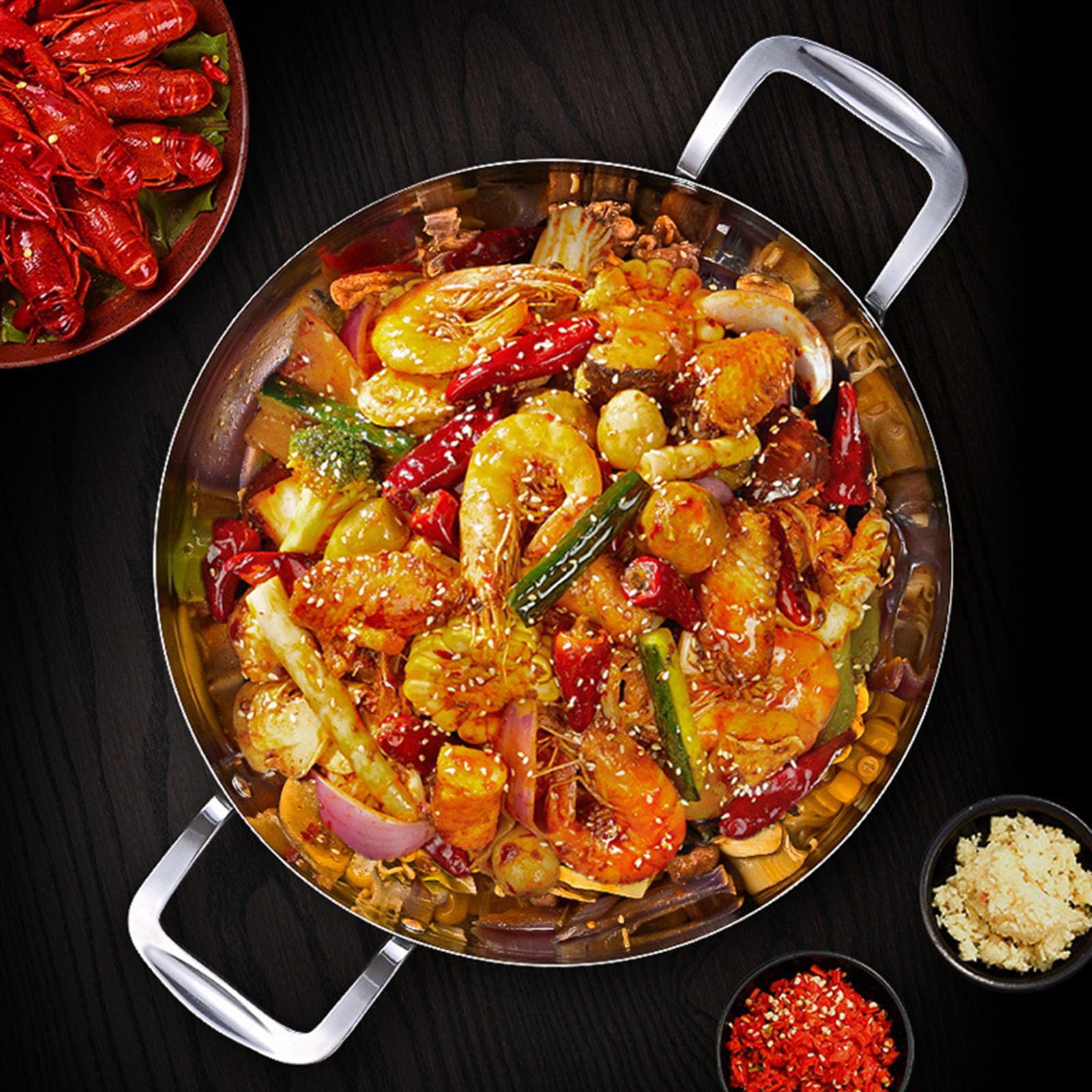 Paellera dorada de acero inoxidable sartén grande, plancha, sartén grande con tapa, olla jumbo, sartén de inducción, apto para lavavajillas y horno para cocinar en casa, dorado, 36 cm