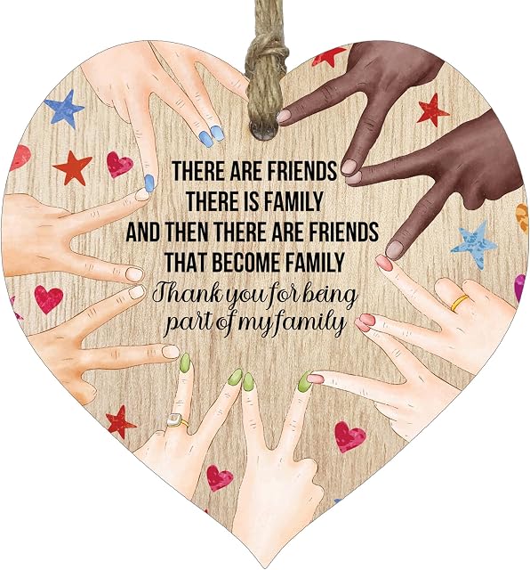 Stuff4 Friend Are Like Family, Friends Gifts for Women Dark Wooden Heart Sign Plaque, Friend Gift, Handmade Decorative Accessories Hearts, Plaques with Quotes, Gift for Friend