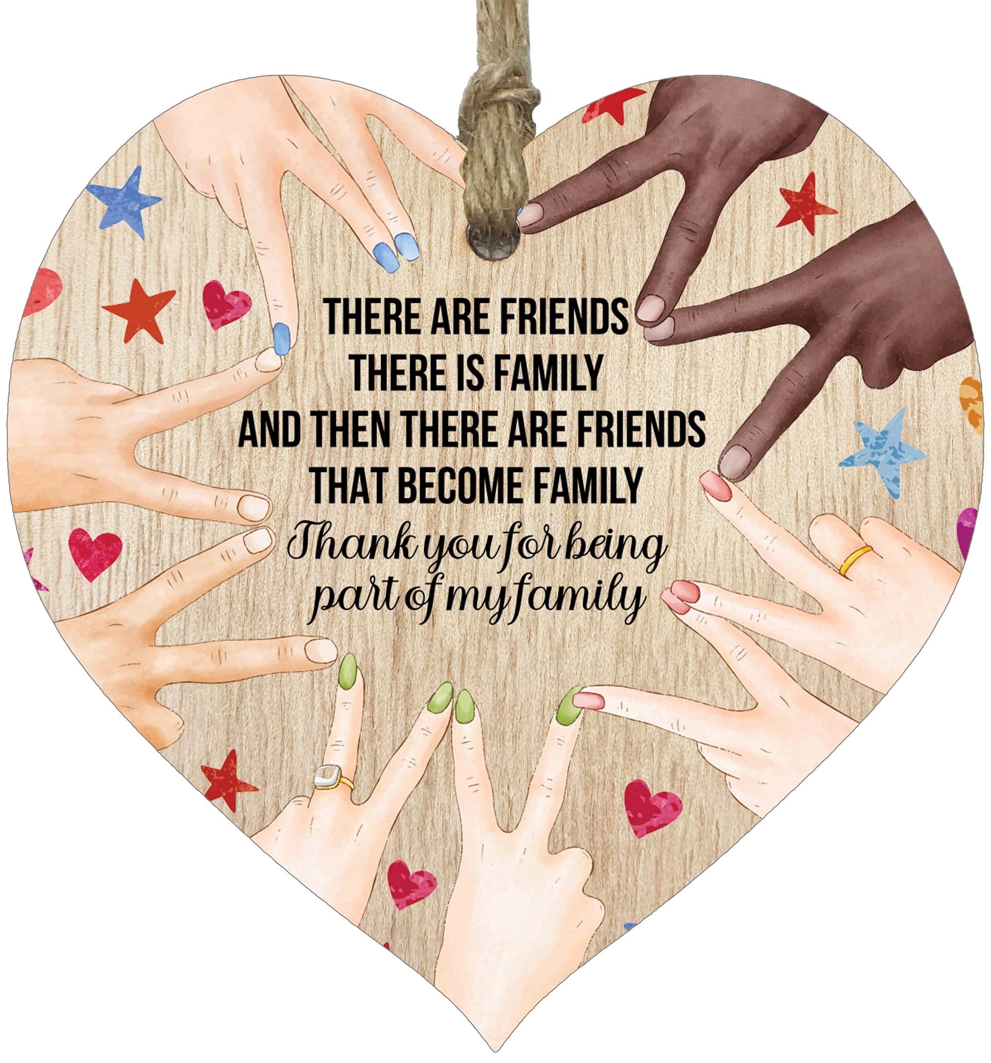 Stuff4 Friend Are Like Family, Friends Gifts for Women Dark Wooden Heart Sign Plaque, Friend Gift, Handmade Decorative Accessories Hearts, Plaques with Quotes, Gift for Friend, One Size