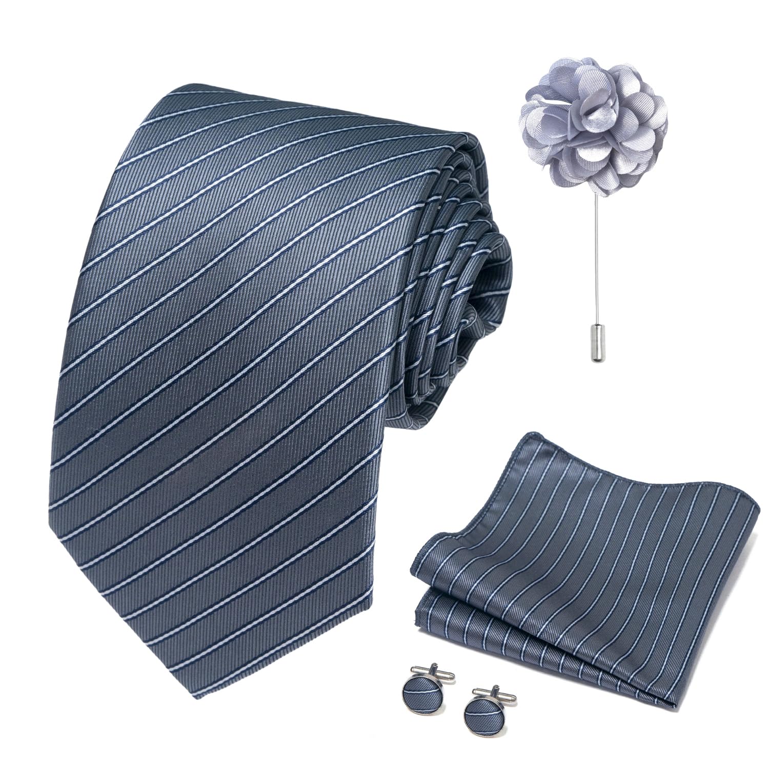 joy alice 70 Colors Ties Set Men Mixed Color Necktie Handkerchief Cufflinks Brooch 3.15 Formal