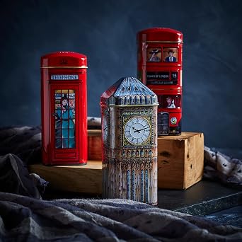 New English Teas 3x London England Tea Tin Selection with 42 Teabags Featuring Big Ben, Red Bus & Telephone Box English Breakfast & London Blend Tea Iconic British Souvenir Gift Set | London Souvenir Gift, Big Ben, Red Bus, Telephone Box English Breakfast Tea