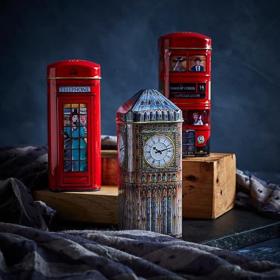 New English Teas 3x London England Tea Tin Selection with 42 Teabags Featuring Big Ben, Red Bus & Telephone Box English Breakfast & London Blend Tea Iconic British Souvenir Gift Set | London Souvenir Gift, Big Ben, Red Bus, Telephone Box English Breakfast Tea