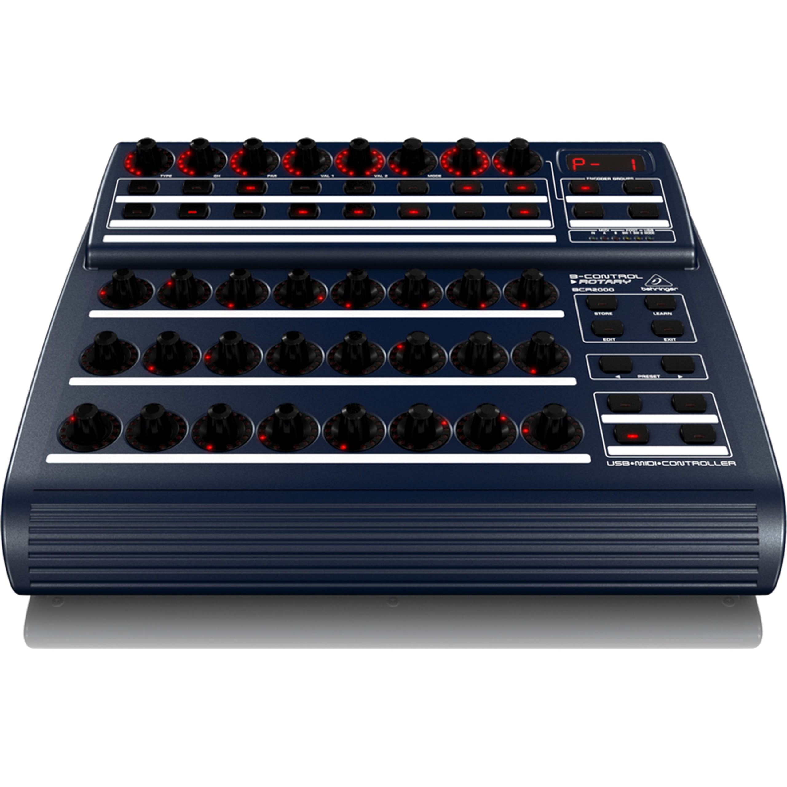 بزاوية view of the Behringer BCR2000, showing the overall design and the arrangement of controls.