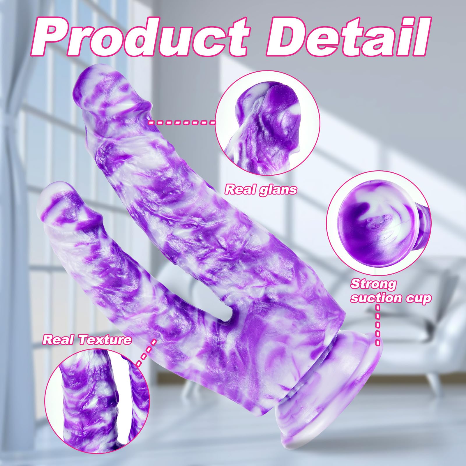 8" Soft Silicone Double Headed Monster Dildo with Suction Cup, 7" Realistic Colorful Double Sided Head Dildo for Beginners, 6" Small Fantasy Pink Purple Dildos with Curved Shaft for G-spot Anal Play