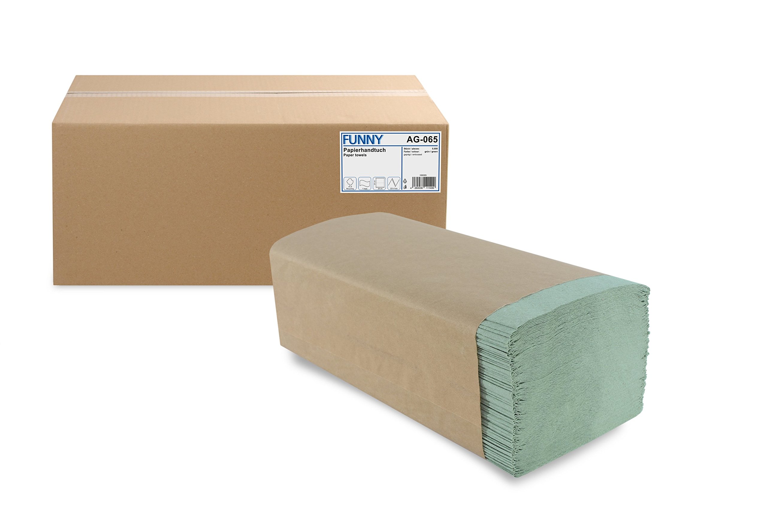 Funny AG-065 Tovaglioli Piegati a Z, in Carta Reciclata, 1 Strato, Verde, 5000 Pezzi