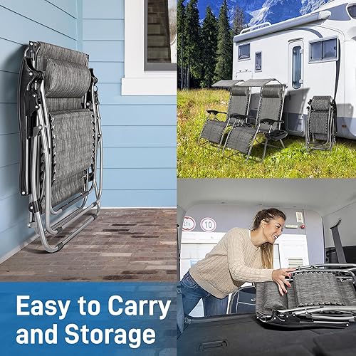 Miniatura 7 de Bonnlo - Silla de gravedad cero con toldo para patio, tumbona, ajustable, plegable, con soporte para vasos y reposacabezas para playa y jardín