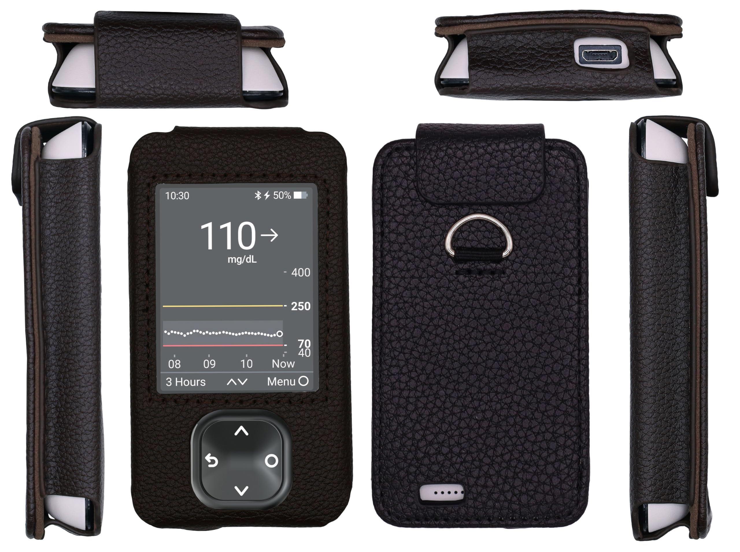 SNK Dexcom G7 / G6 Receiver Fitted Leather Case W/Screen Protector & Lanyard (D-Brown)
