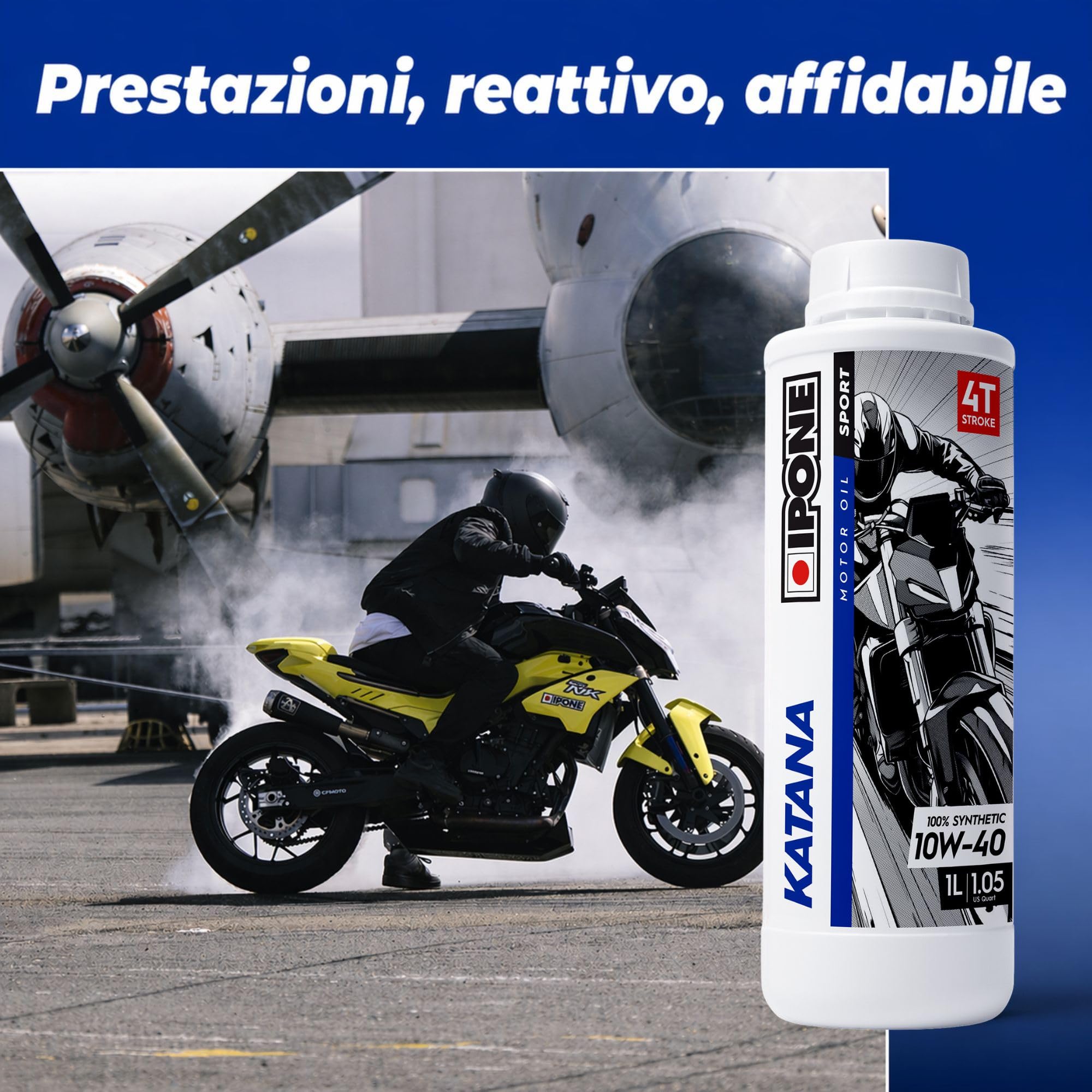 IPONE - Olio Motore 4 Tempi Katana 10W40 Full Power Katana - Tanica da 4 Litri - 100% Lubrificante con Esteri Sintetici - Alte Prestazioni - Cambio più fluido