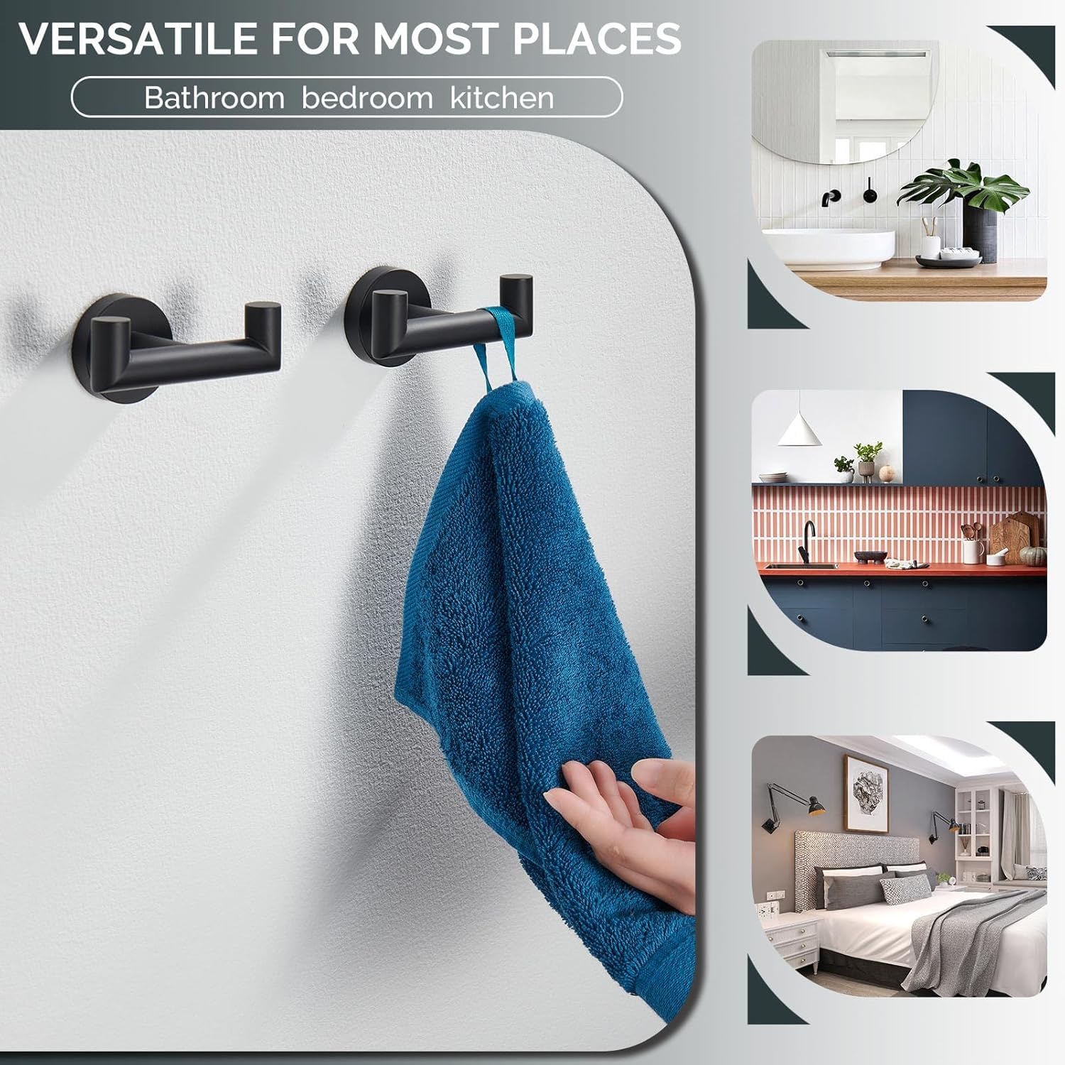 YUET Door Hooks, Double Metal Coat Hooks Wall Mounted, Heavy Duty 10kg Capacity - Image 4