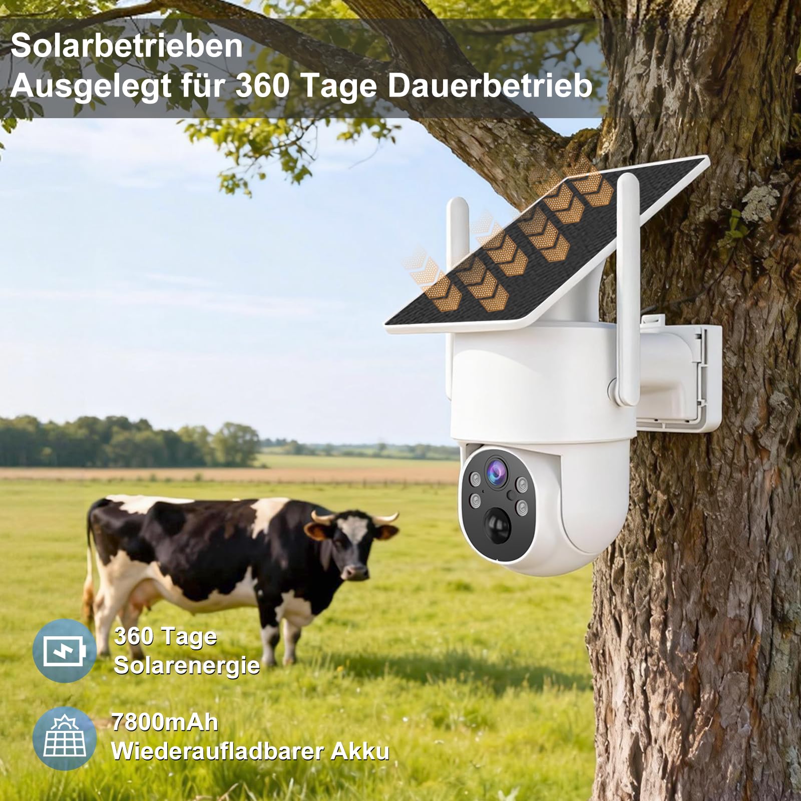 4G LTE überwachungskamera Aussen Ohne WLAN,360 Tage Unbegrenzte Daten | Solarbetrieben ohne WLAN,2K PTZ 360°Kamera,Farb-Nachtsicht,PIR-Bewegungssensor,64 GB Speicher,IP65 Wasserdicht