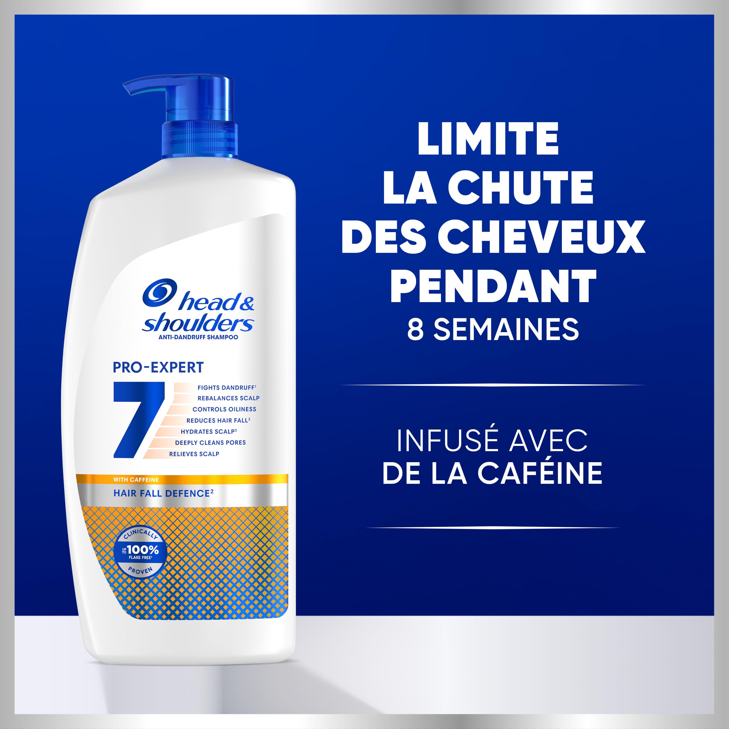 Head & Shoulders Pro-Expert 7 Shampoing Antipelliculaire Anti-chute à la Caféine 800ml, Combat 7 Problèmes du Cuir Chevelu, Protection Complète, Améliore la Pousse des Cheveux, Cliniquement Prouvé