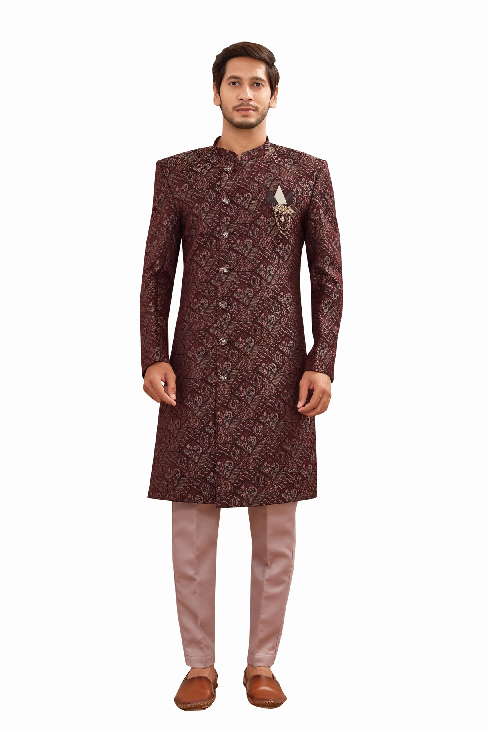 Men's Indian Designer Wedding Festive Season Jacquard Indo-Western Sherwani Pajama Set