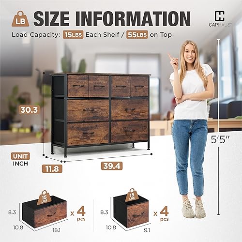 Miniatura 3 de CAPHAUS Torre de almacenamiento de cajones con 8 cubos de tela, almacenamiento de lavandería, unidad de clasificación, cómoda, organizador con