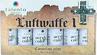 Tinta Acrílica para Modelismo Talento, Conjunto Luftwaffe com 6 Cores de 30ml, Compatível com Pincel e Aerografia