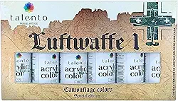 Tinta Acrílica para Modelismo Talento, Conjunto Luftwaffe com 6 Cores de 30ml, Compatível com Pincel e Aerografia