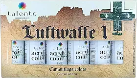 Tinta Acrílica para Modelismo Talento, Conjunto Luftwaffe com 6 Cores de 30ml, Compatível com Pincel e Aerografia