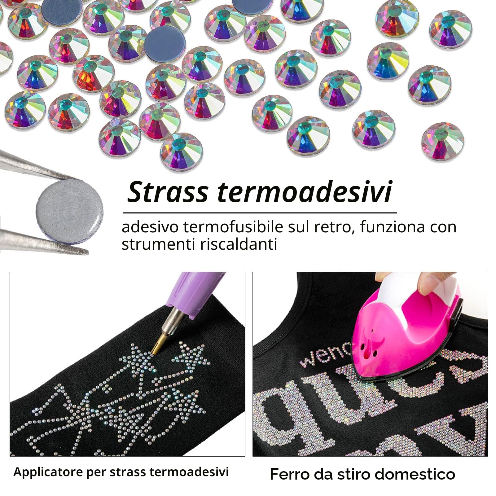 Beadsland Hotfix Strass, 1440pz Flatback Cristallo Strass per Artigianato Decorazione Fai da Te, Cristallo AB, SS20, 4.6-4.8mm