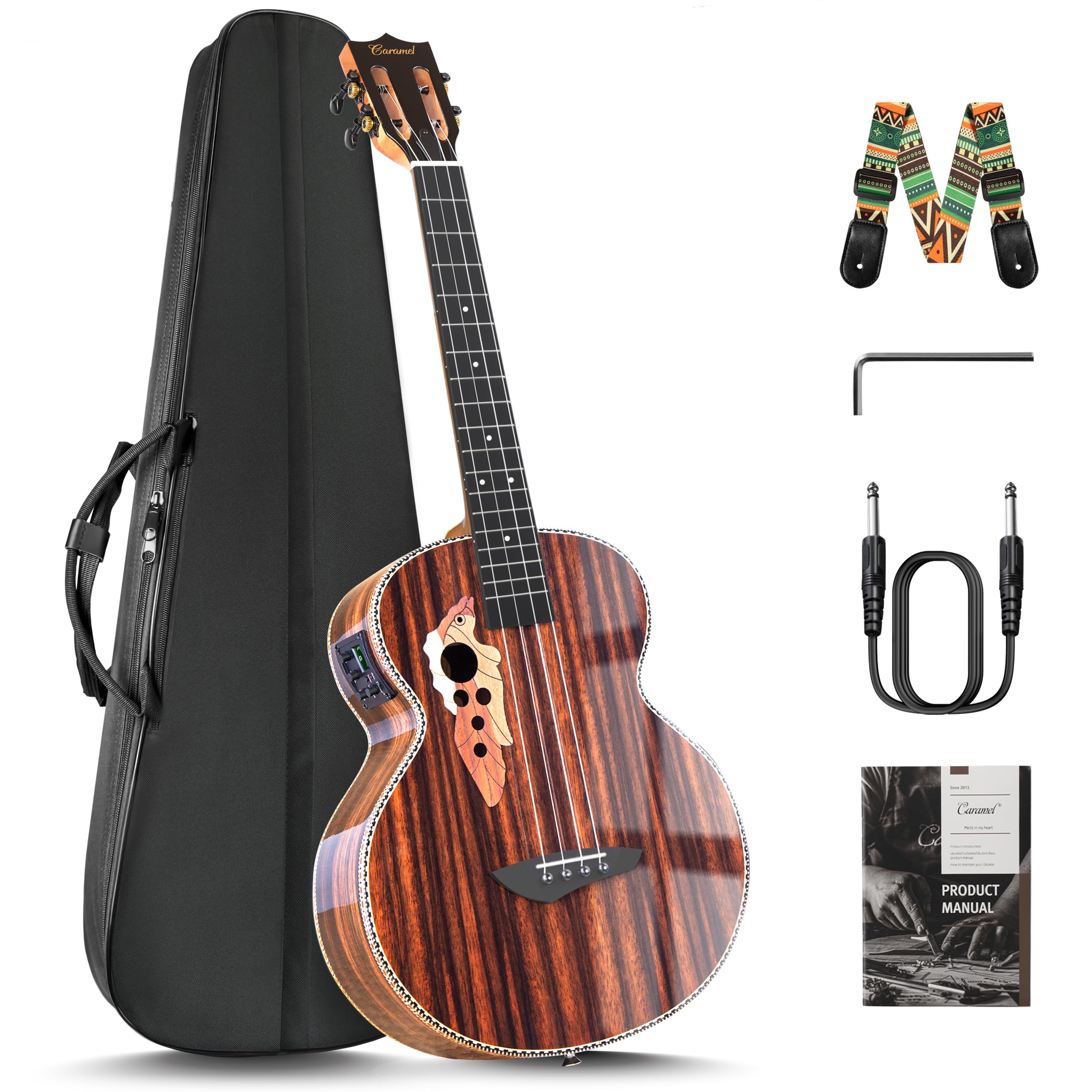 Caramel BEG94 Ebony Wood Baritone Ukulele 30inch Wood LCD Color Display Electric Ukelele
