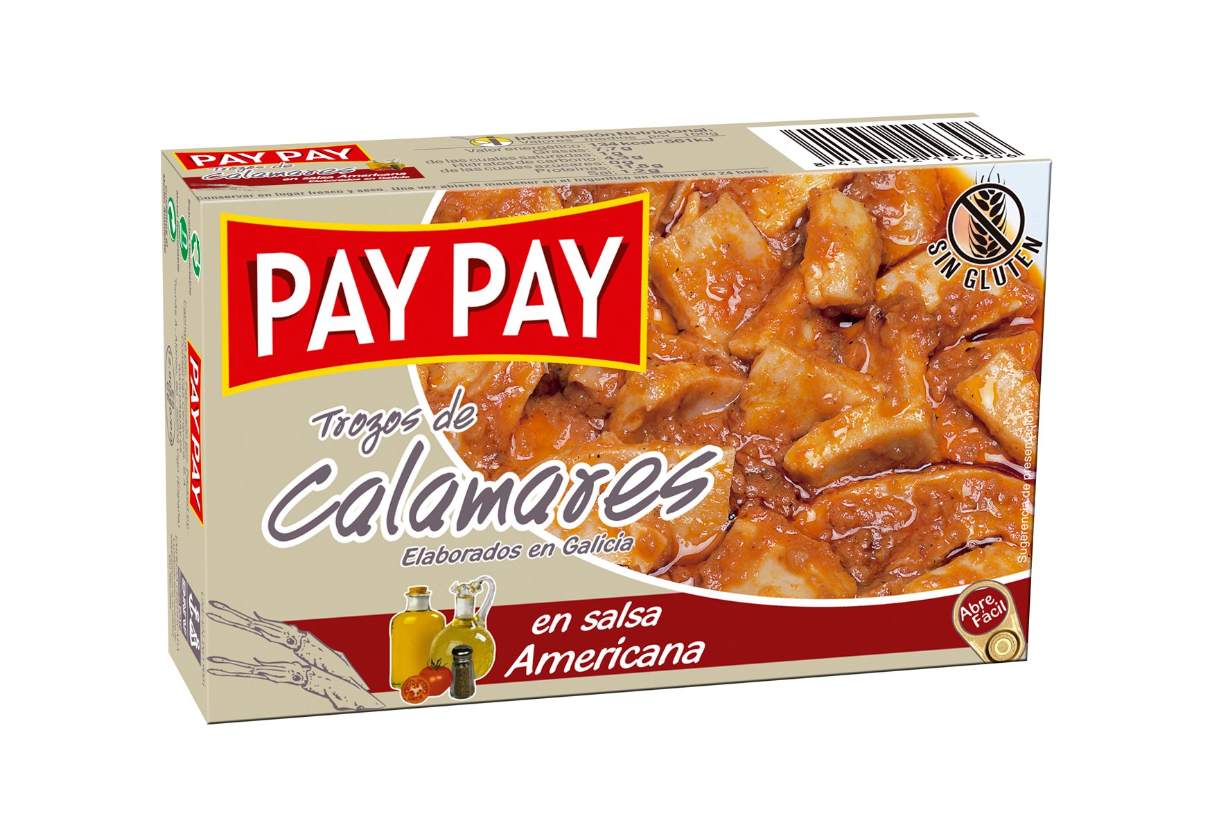Lot de 10 boites de bouts calamars en sauce américaine de marque pay pay