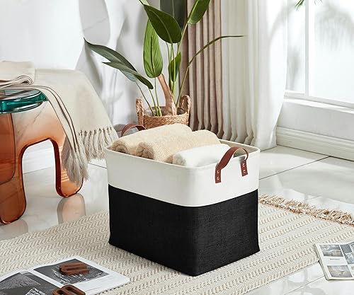 Miniatura 2 de DECOMOMO Cesta de almacenamiento de tela grande para armario, para juguetes, guardería y lavandería (negro y blanco, XXL, paquete de 3)