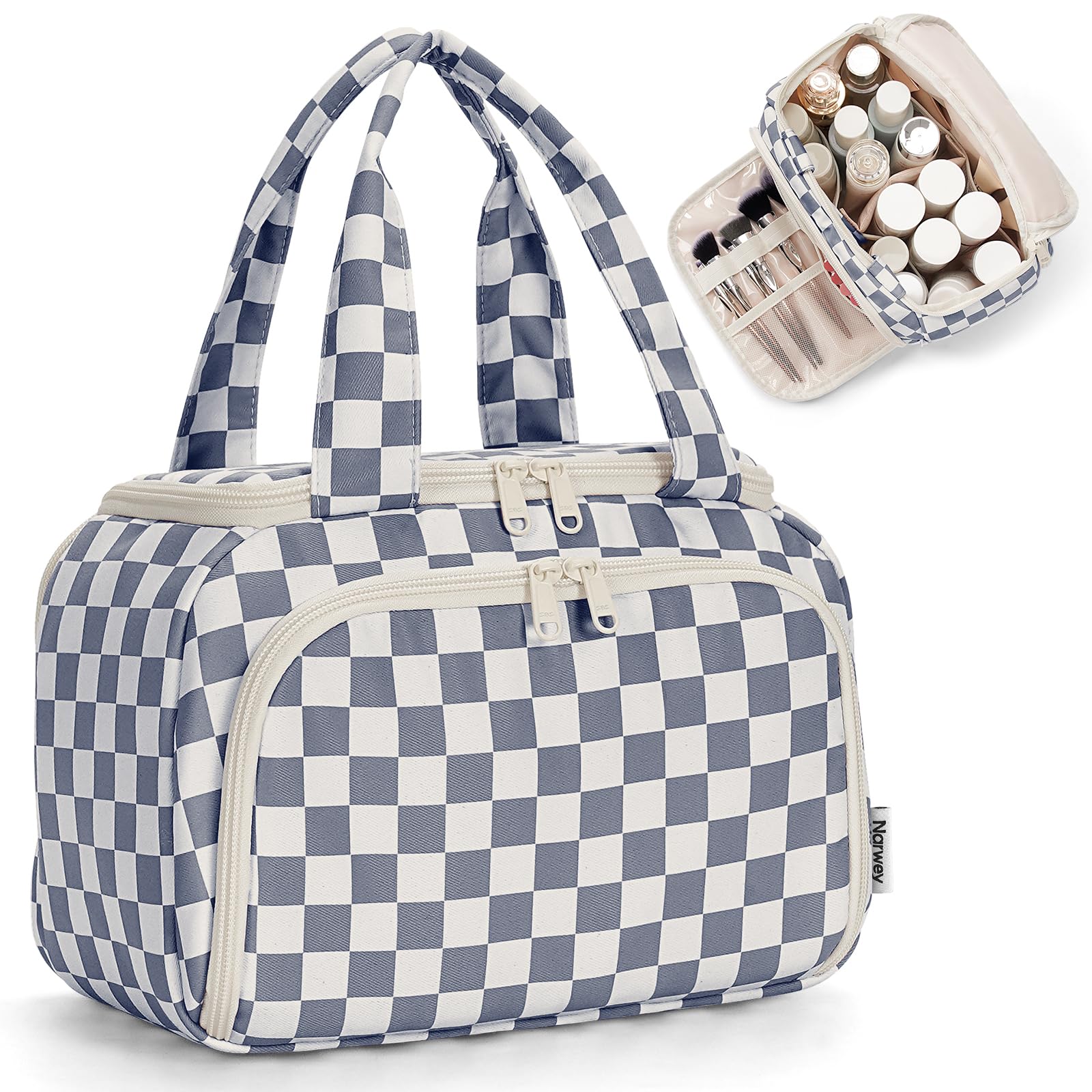 Narwey Kulturtasche Damen Gross Kulturbeutel Waschtasche Kosmetiktasche | Weit Geöffnete Make up Organizer Tasche Reise, Organisierte Fächer, Trocken und Nasstrennung, Geschenke für Frauen Mädchen