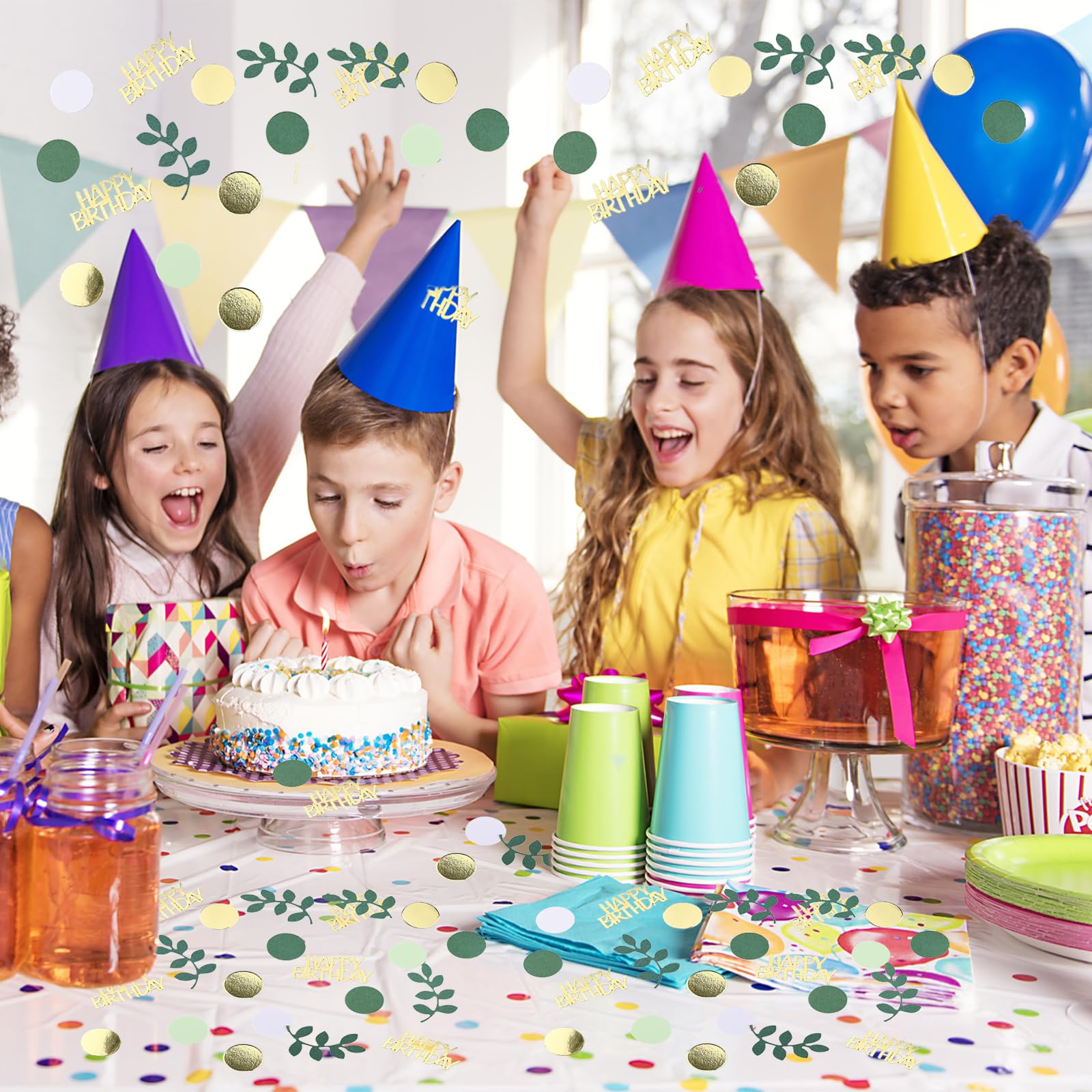 Nayyana 100 Stuks Happy Birthday Confetti - Goudgroen Strooidecoratie Voor Verjaardag, Tafel En Slingers
