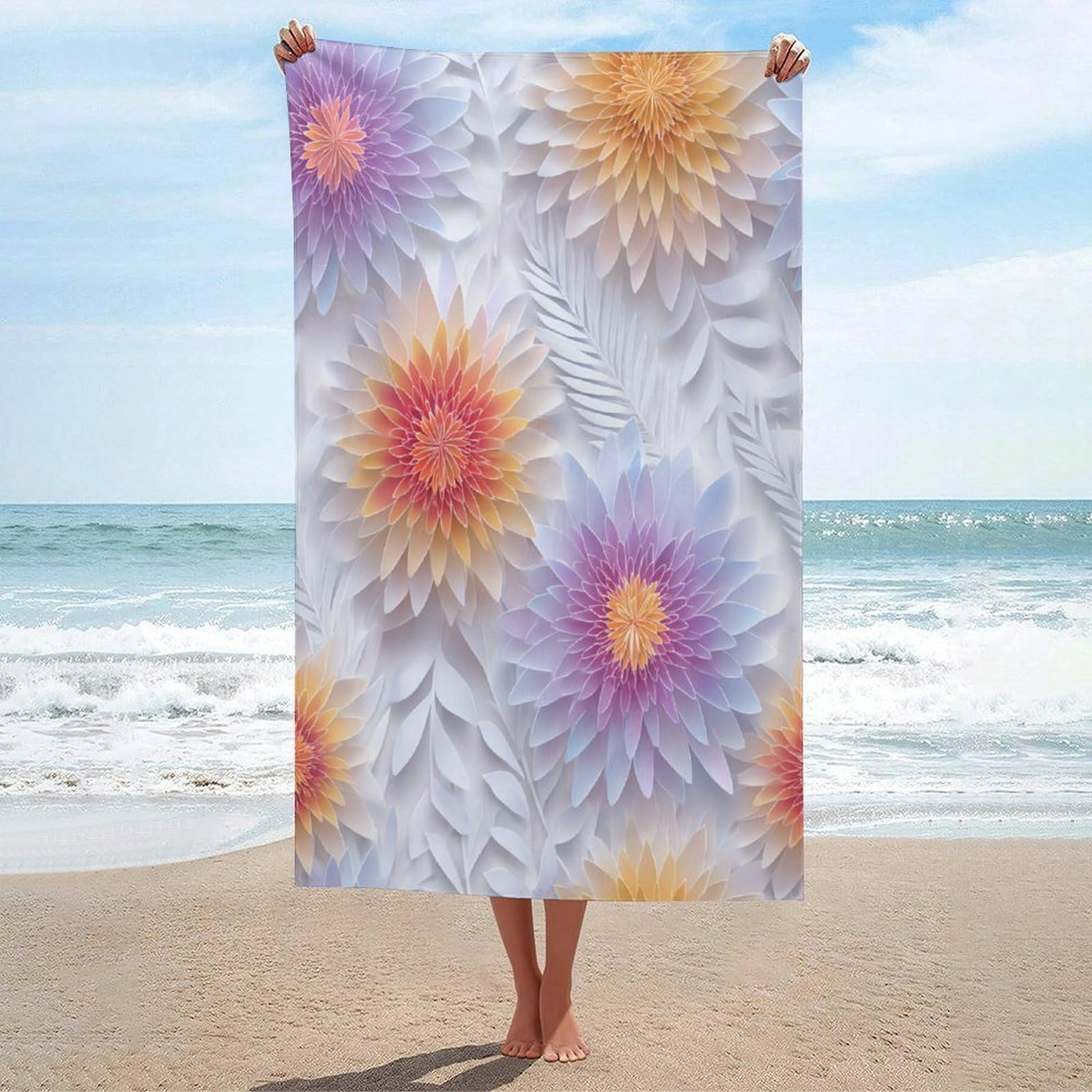 LSRCPD Mandala Spring Flowers And Leaves Beach Towel Sand Free Microfiber Large Shower Towels Multipurpose Absorbent for Bathroom Pool 130x80 CM
