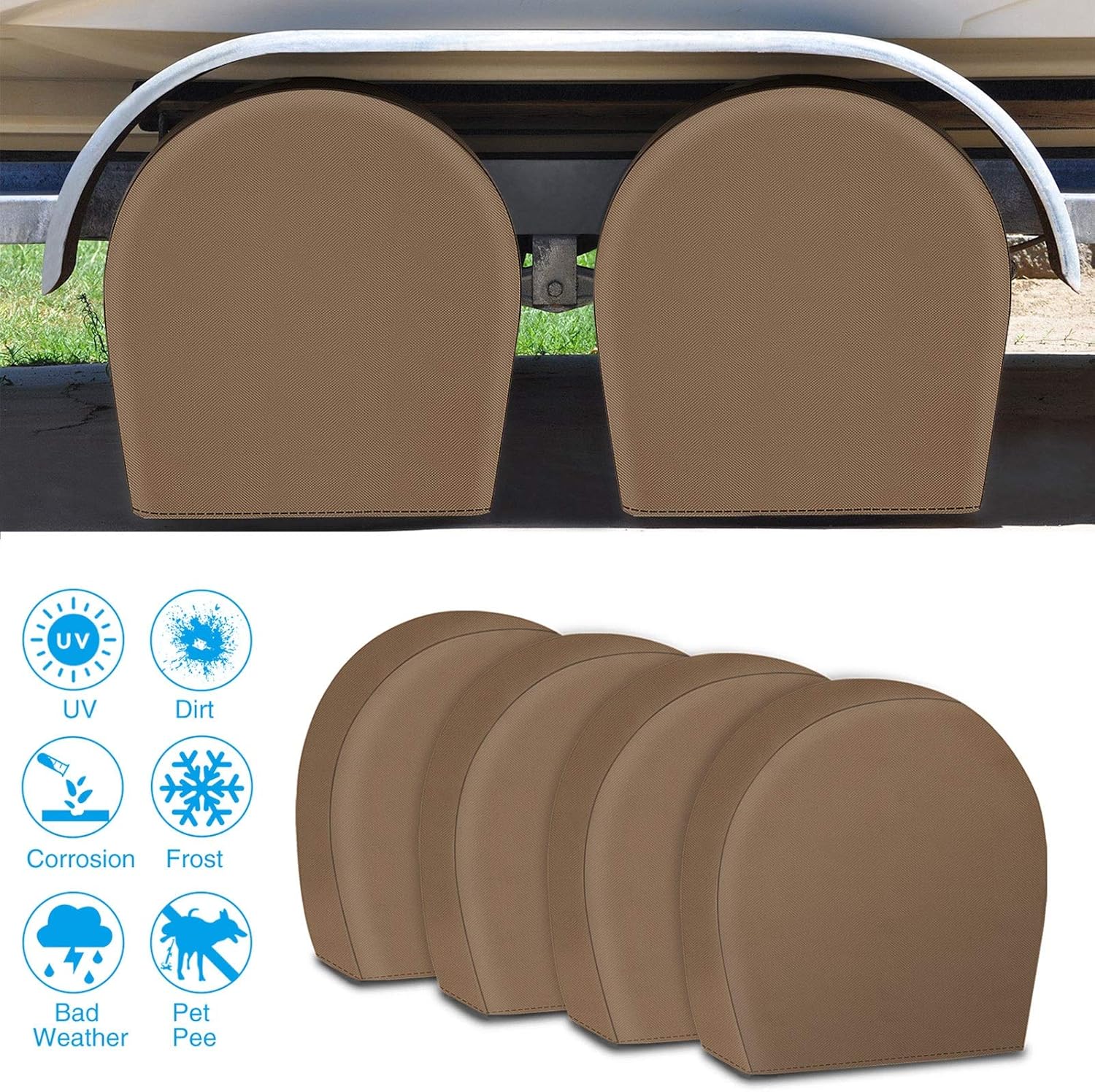 RVMasking Tire Covers for RV Wheel Set of 4 Heavy Duty 600D Oxford Motorhome Wheel Covers, Waterproof PVC Coating Tire Protectors for Trailer Truck Camper Auto, Fits 26.75"-29" Tire Diameters : Automotive