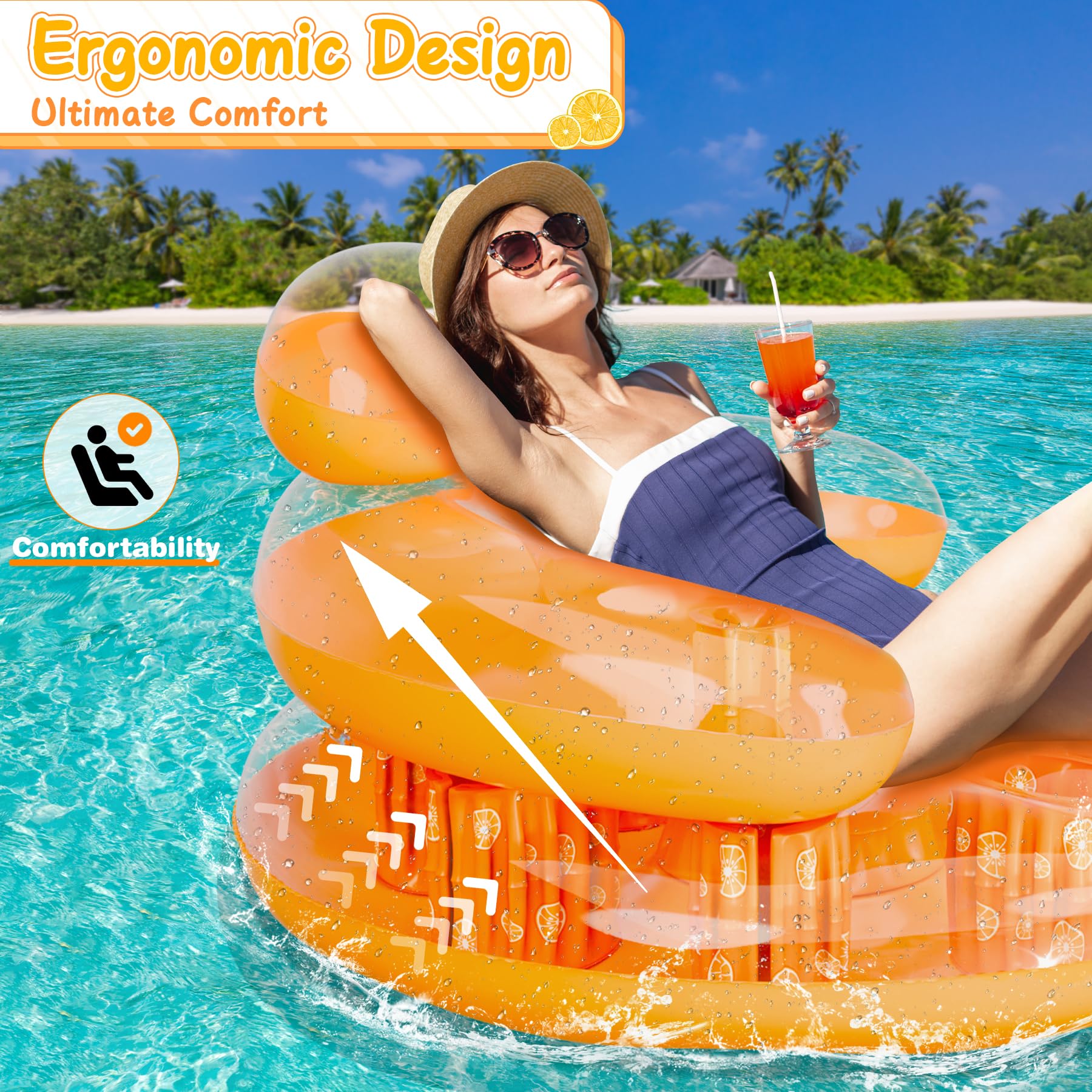 COOLJOYA Materassino Piscina Sedia Galleggiante | Materassino Gonfiabile Mare Adulti | Gonfiabili per Piscina con Portabicchieri | Amaca Acquatica per prestazioni.Gonfiabile da esterno