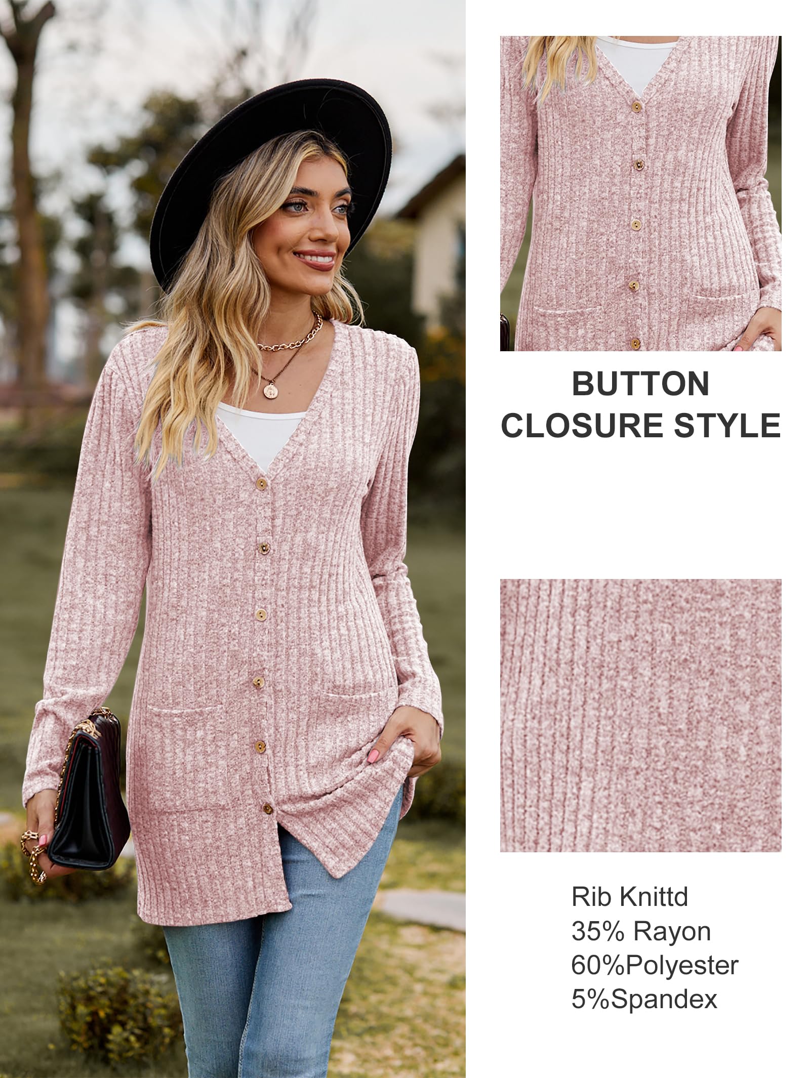 Famulily Frauen Langarm Open Front Cardigans, Button Down V Neck Leichte Outwear Pullover mit Taschen