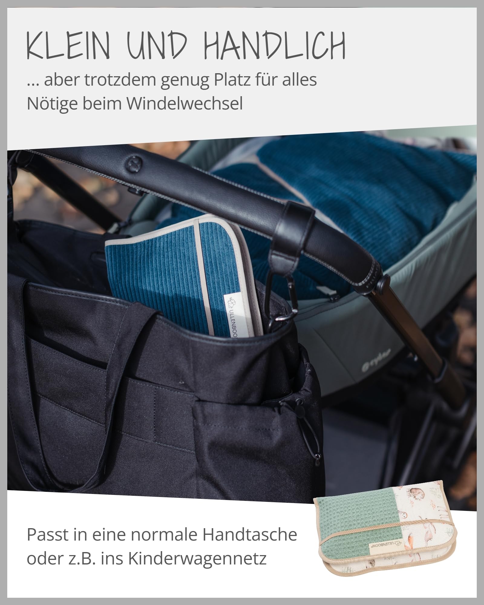 ULLENBOOM Windeltasche für unterwegs Waldfreunde (Made in EU) - Wickeltasche für bis zu 3 Windeln, Feuchttücher & weiteres Zubehör, Windeletui mit Reißverschluss & Gummiband, klein & lässig