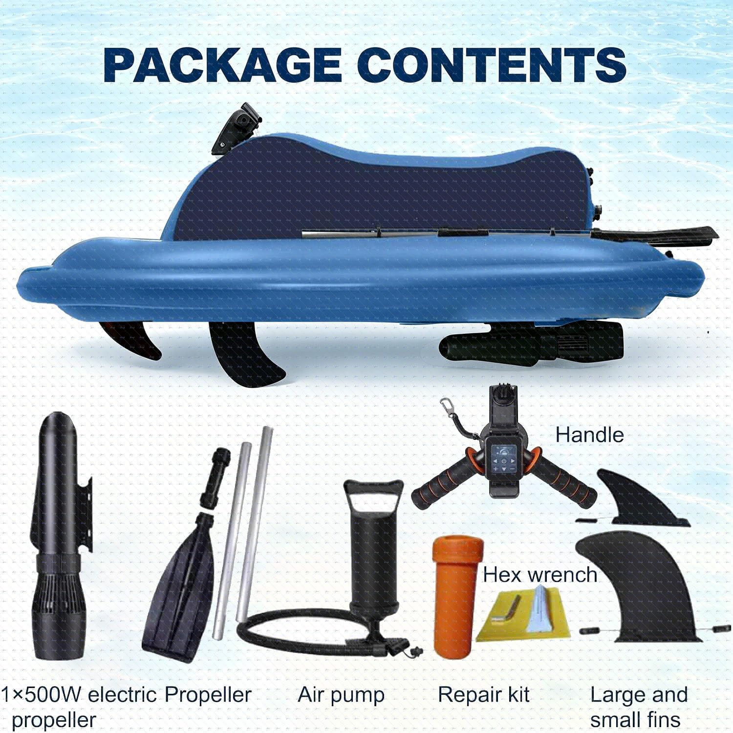 Moto Agua Eléctrica Hinchable 2 Plazas,220kg Capacidad Máxima 16000mah | Funcionamiento 40-130 Min,Velocidad Variable,Estructura Reforzada Pvc Para Buceo Y Esnórquel