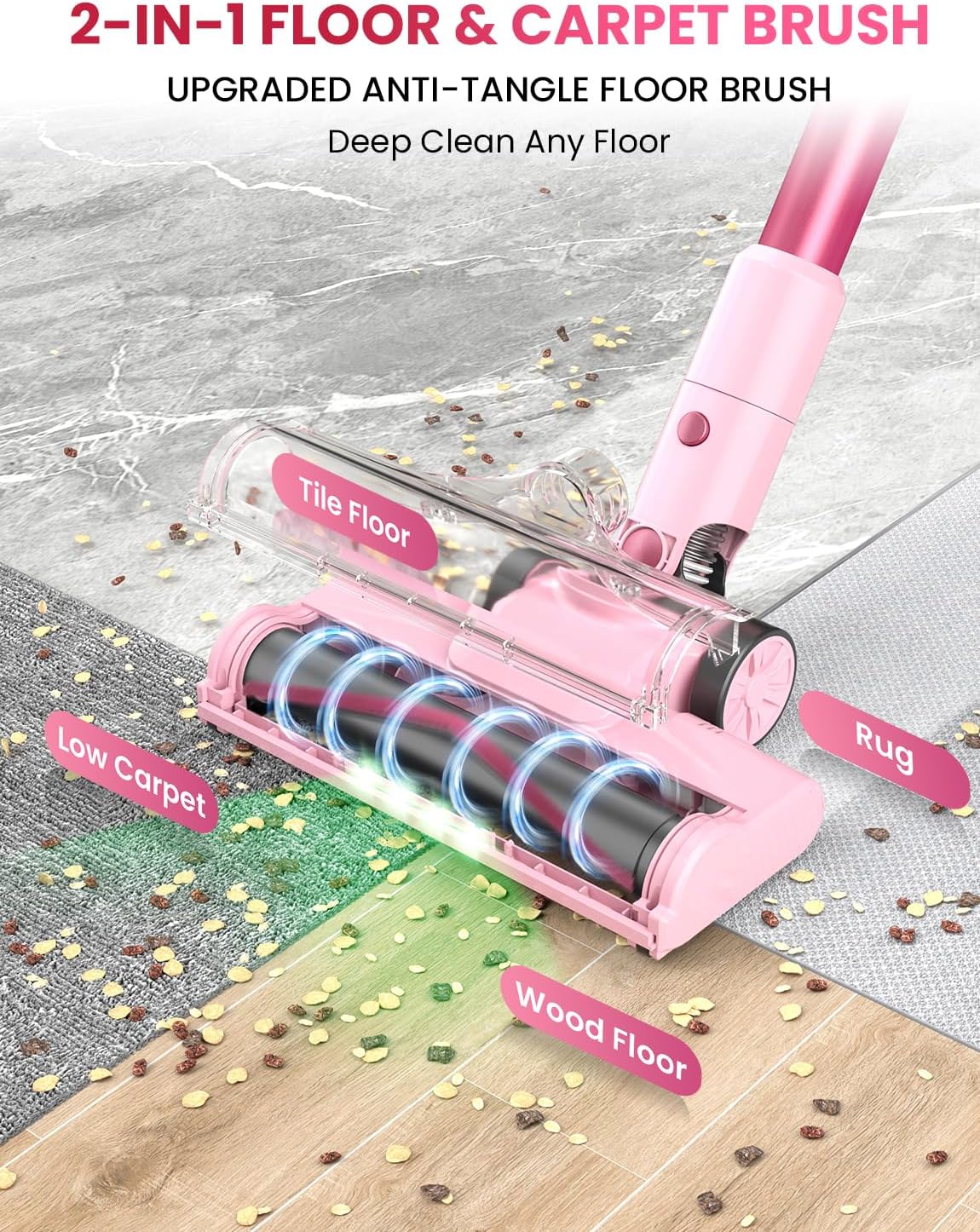 Dzaki Cordless Vacuum Cleaner, Stick Vacuum with Smart LED Display, 50KPA 55Mins Vacuum Cleaners for Home, Powerful Suction, Anti-Tangled Lightweight Rechargeable Vac for Pet Hair, Carpet