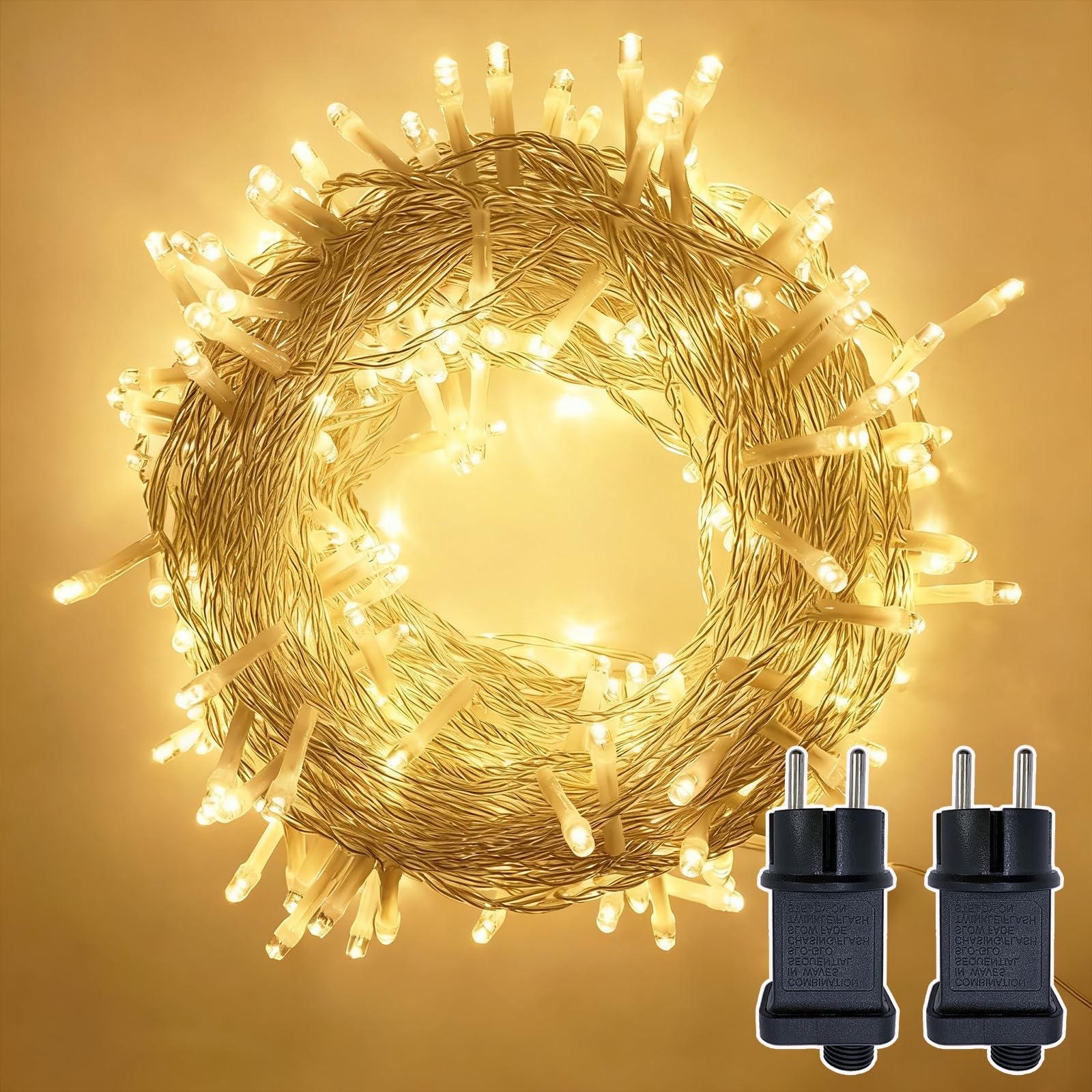 Łańcuch świetlny na zewnątrz, 2 sztuki, 20 m, 200 diod LED, ciepła biel, łańcuch świetlny do wnętrz z timerem, 8 trybów, wodoszczelność IP44, łańcuch świetlny LED na choinkę do ogrodu, na