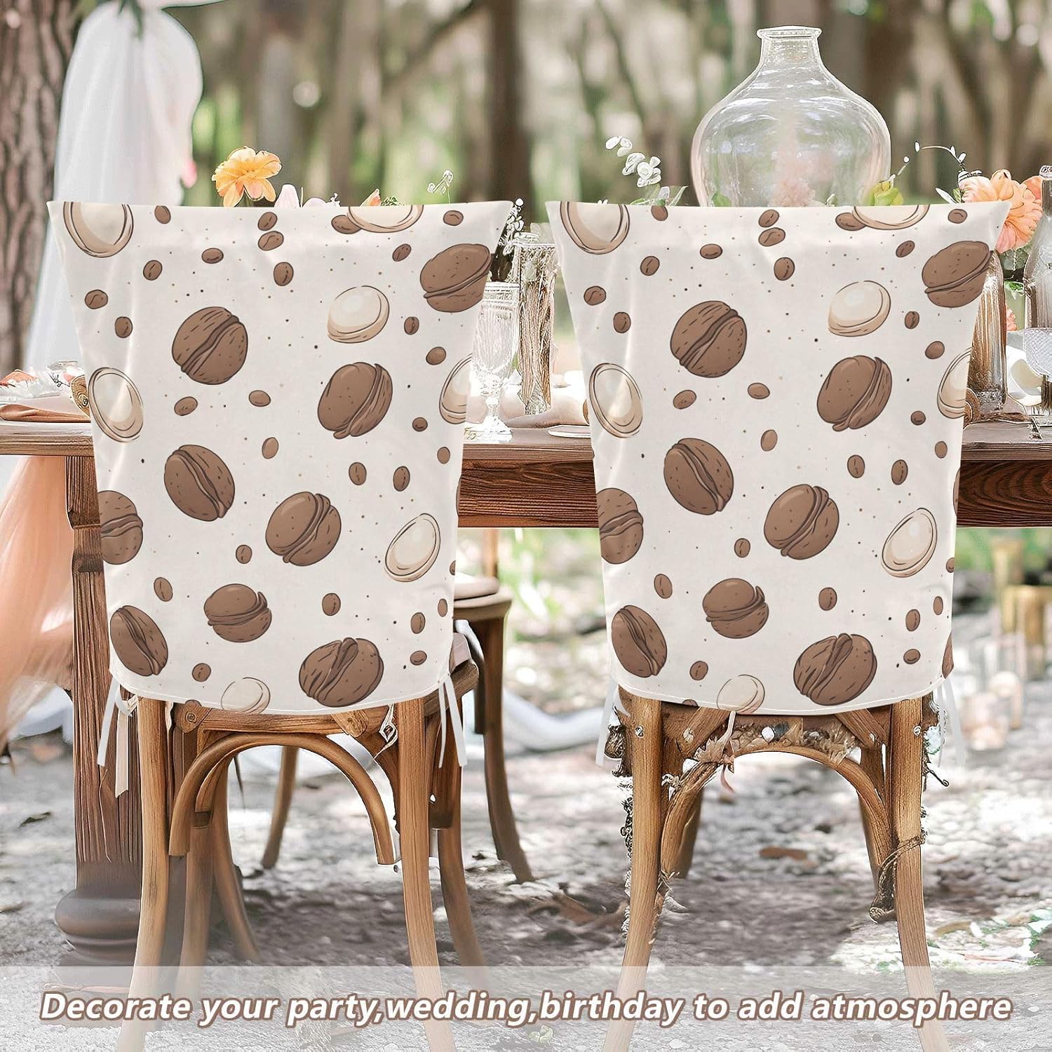 ALAZA Coffee Bean and Deserts Chair Back Cover Set of 6, Washable Reusable Removable Chair Slipcovers Decorative Chair Cover for Home Kitchen Wedding Party