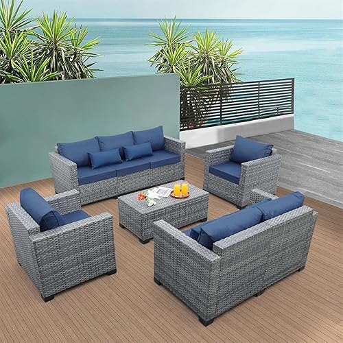 5 Piece Outdoor Wicker Patio Furniture Sofa All Weather Reinforced