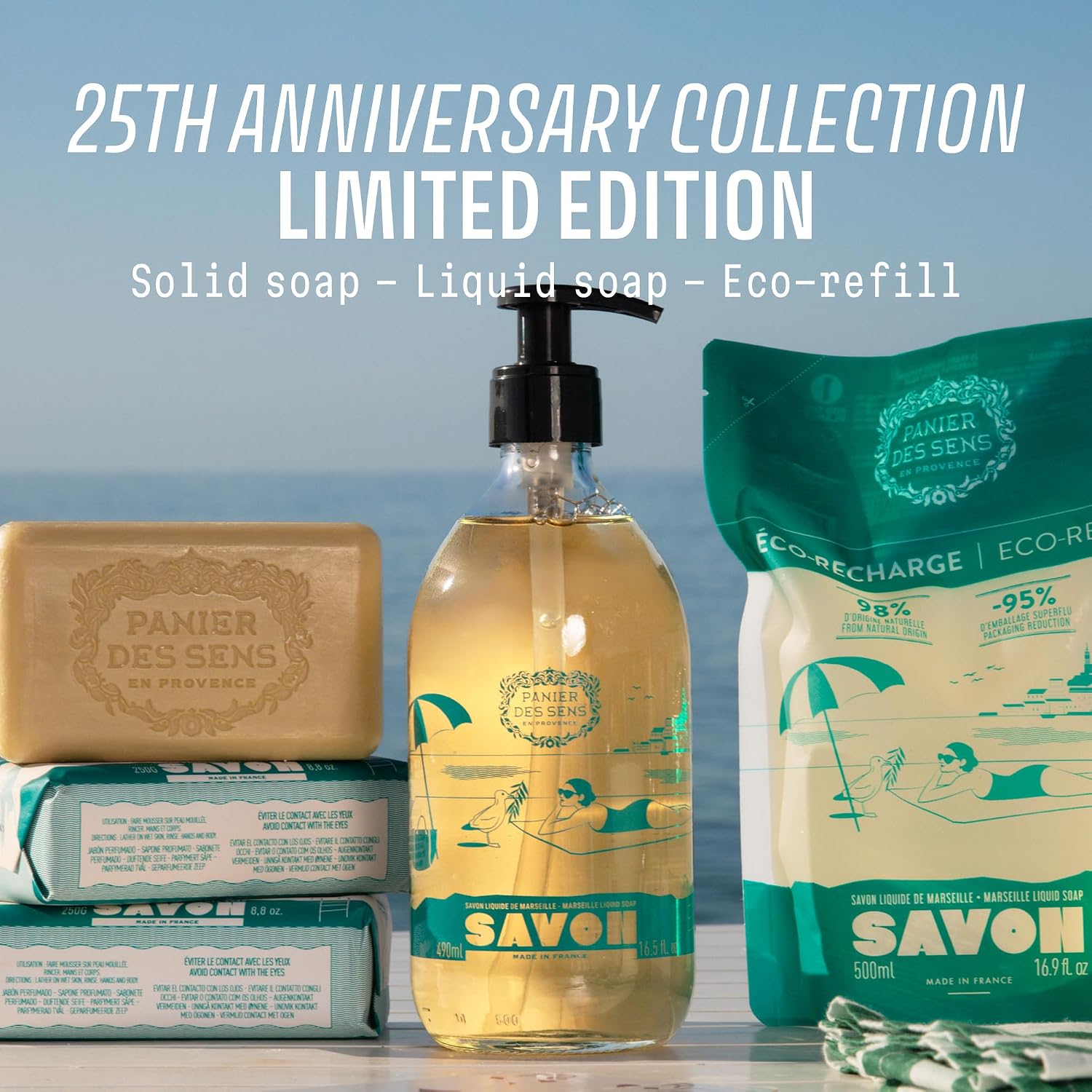 Panier des Sens Hand Soap Refill – Eco Value Pack, 8 Scents Available – Savon de Marseille Liquid Soap Refills – Hand Wash for Bathroom & Kitchen – Olive, 97% Natural, 2x16.9 Fl Oz