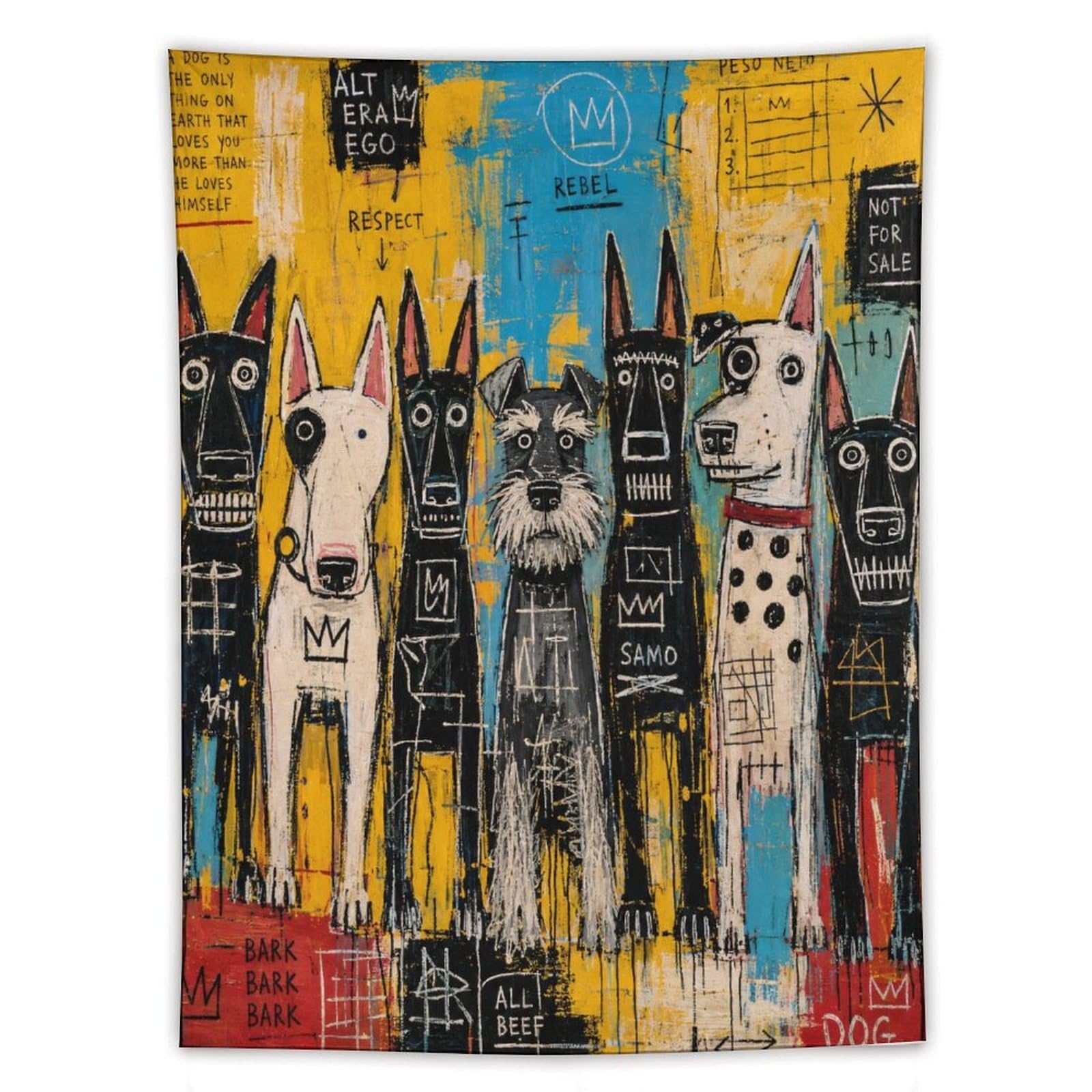 H3B8U2Y5 Street Dog Pack Wall Tapestry, Realistic Illustration, Office