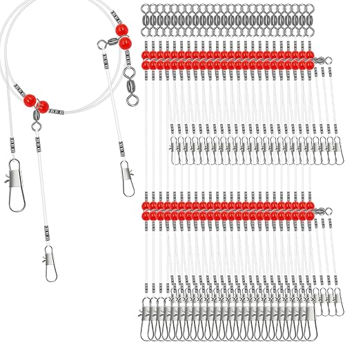 Miniatura 17 de YOTO Líderes de pesca, aparejo de aparejos de agua salada con broche giratorio, equipo de alambre de pesca de alta resistencia para señuelos cebo o