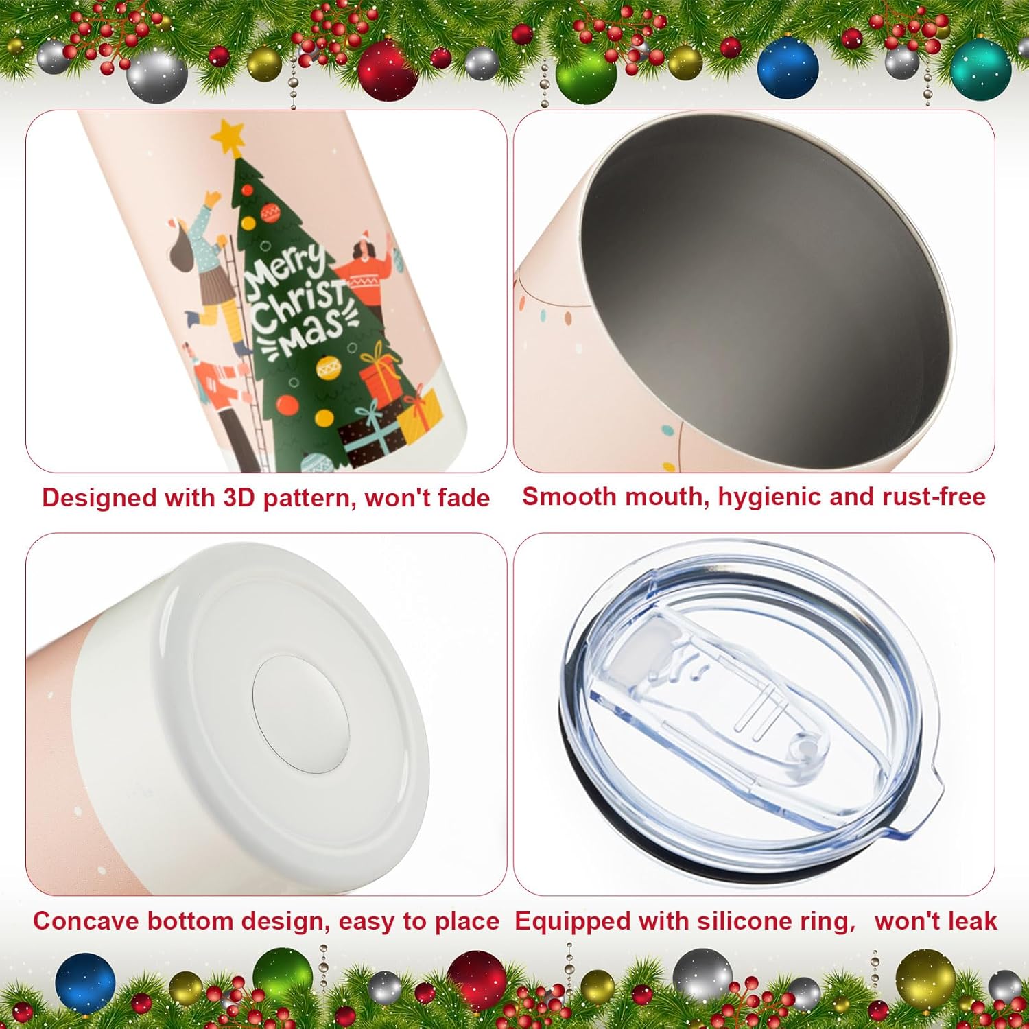 Sliner 12 Pcs Christmas Tumblers Set 20 oz Stainless Steel Tumbler Bulk with Lid and Straw Double Vacuum Insulated Cup Holiday Gift Snowman Santa Travel Mug for Men Women Party Supplies(Tree) - Image 3