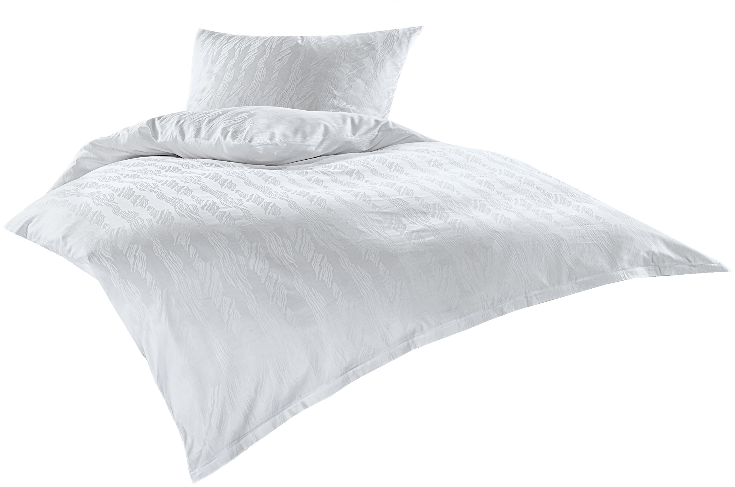 Bettwaesche-mit-Stil Mako Satin Damast Bettwäsche Garnitur Waves weiß (140x200 cm + 70x90 cm)