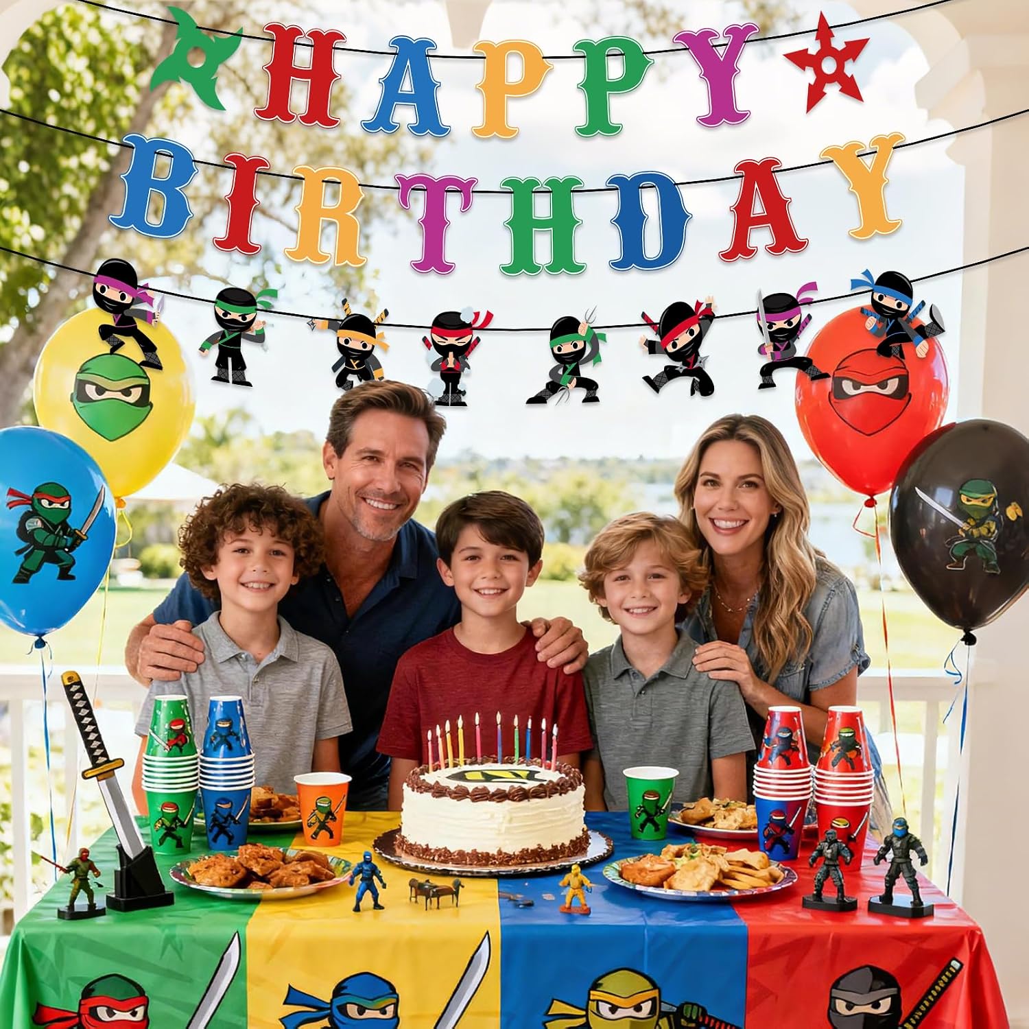 Ninja Birthday Party Decorations - 3Pcs Colorful Karate Ninja Happy Birthday Banner Warrior Themed Bunting Sign Banner Ninja Master Party Supplies for Kids Boys Girls Baby Shower Bday Decor