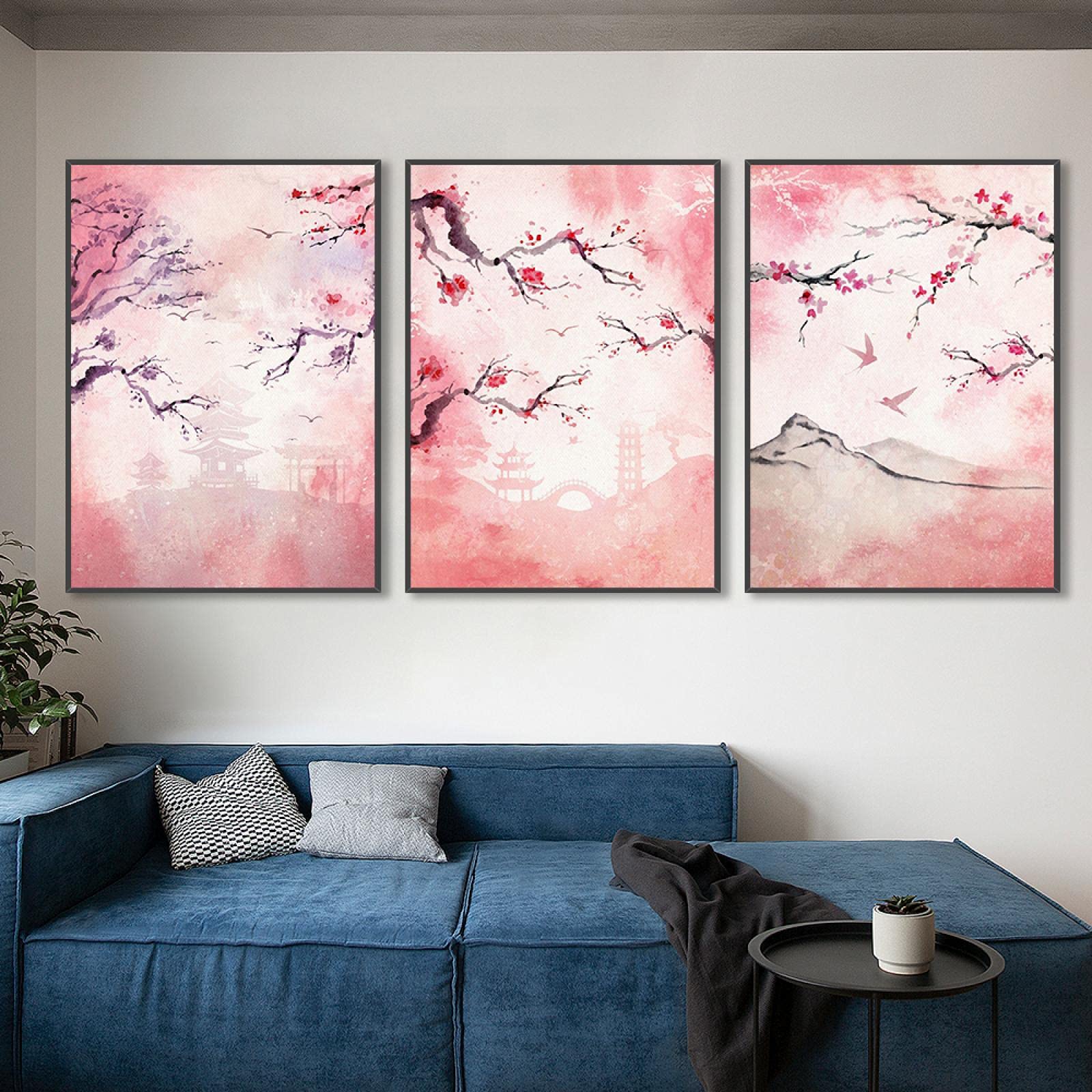 Impression sur toile de fleurs de cerisier abstraites rouges naturelles pour décoration murale d'intérieur
