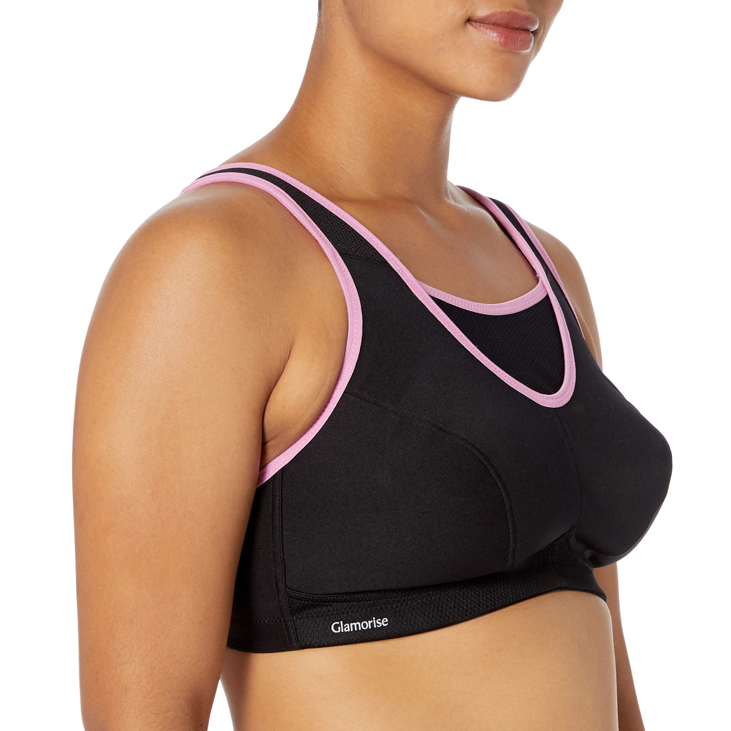 Glamorise Damski biustonosz sportowy bez odbijania bez fiszbin bez fiszbin biustonosz sportowy, Czarny, 95B