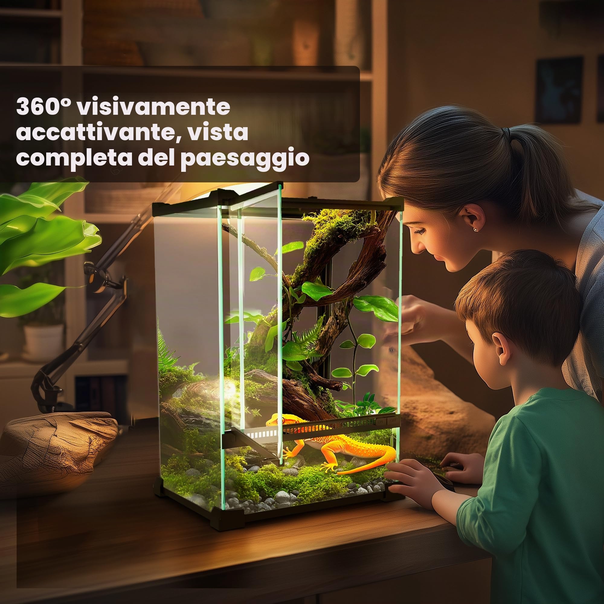 PawHut Terrario in Vetro per Rettili Vivarium 12 L Allevamento di Rettili con Coperchio in Rete Metallica per Rane, Serpenti, Tartarughe, 20 x 20 x 30 cm, Nero