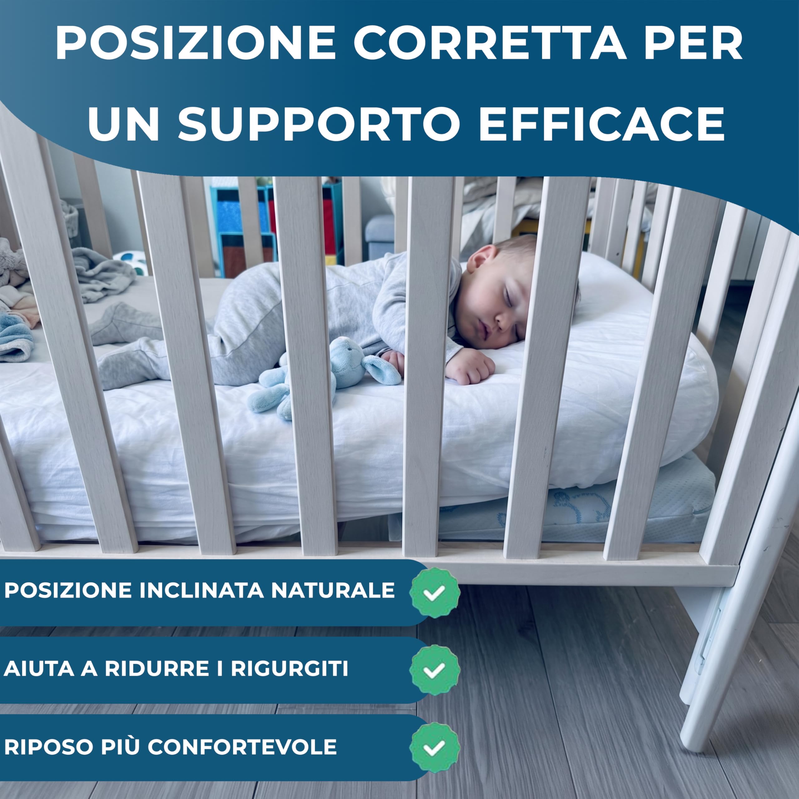 Manami Cuscino a Cuneo, Inclinazione Ergonomica 15°, Sfoderabile e Lavabile, Cuscino Lettino,Traspirante, Made in Italy