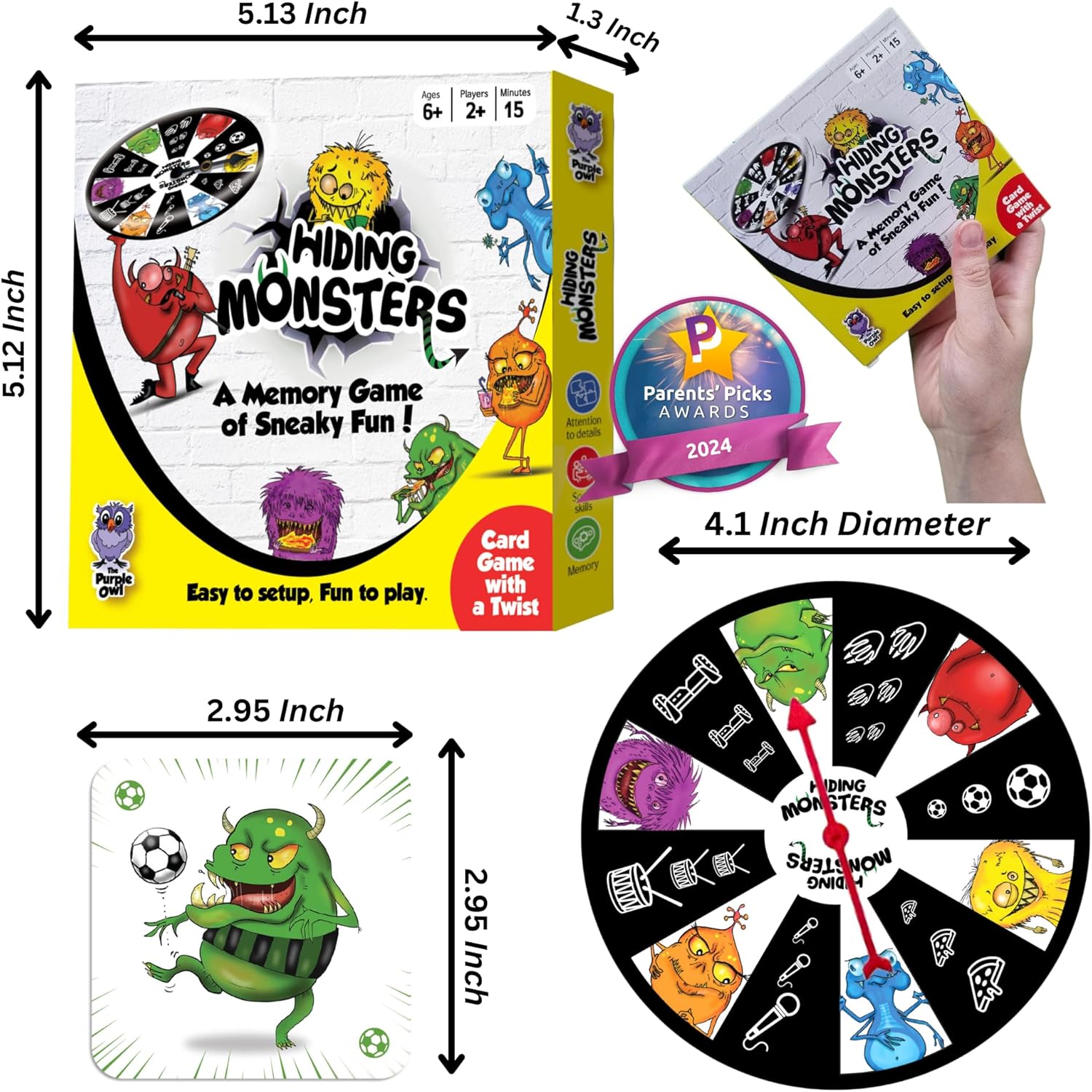 Hiding Monsters Award Winning Memory Games for Kids Ages 4-8 with a Spinner Wheel. Fun and Easy-to-Play. Matching Games for Kids Ages 4-8 and 8-12 for Boys and Girls. 2+ Players