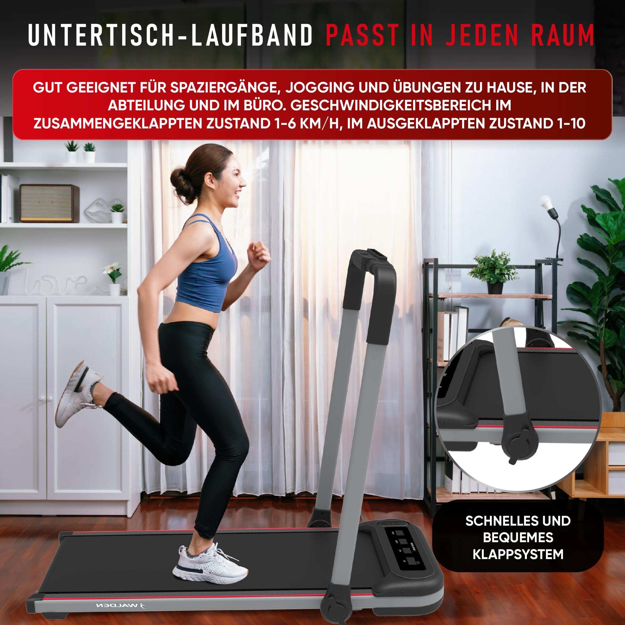 Elektrisches Laufband für den Heimgebrauch, klappbar, 1-2,5 PS, 12 voreingestellte Programme, LCD-Display, 1-10 km/h