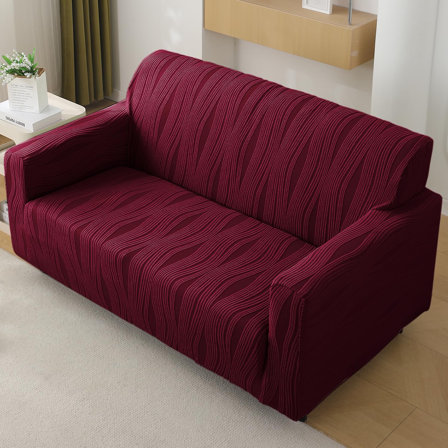 HOKIPO Nestiva Sofa Cover 2 Seater Fully Covered, Burgundy