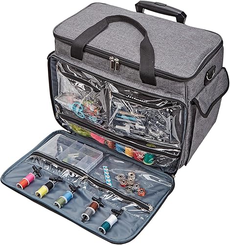 Miniatura 22 de Homest - Caja de transporte de máquina de coser; bolsa universal con correa para el hombro, compatible con la mayoría de las máquinas estándar Morado